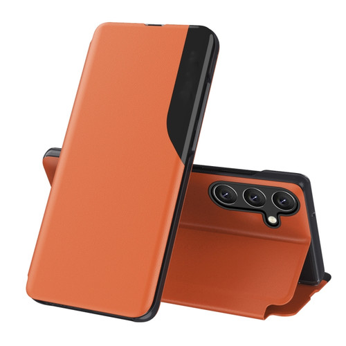 Samsung Galaxy S24 5G Attraction Flip Holder Leather Phone Case - Orange